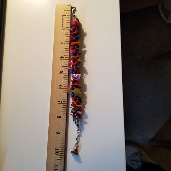 Colorful Vibrant Polished Shell Beaded Silver Bracelet Floral Encaps, Artisan - Picture 7 of 8